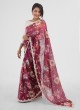 Floral Printed Organza Saree In Mulberry Color